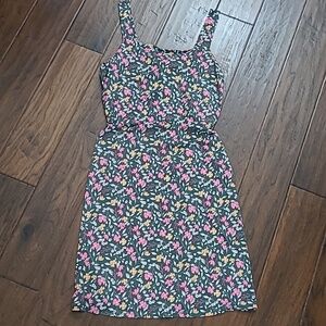 Gilli Green & Pink Floral Sleeveless Dress with Tie Back size Large